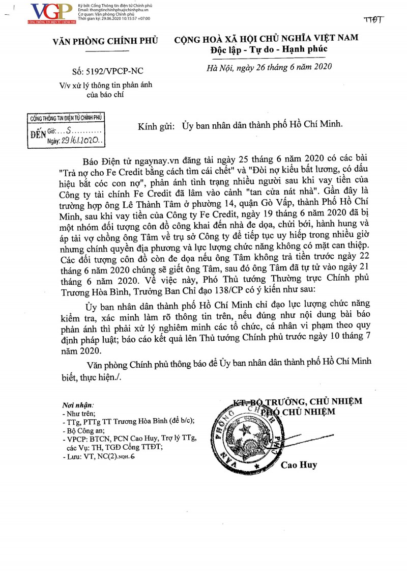 Phó Thủ tướng Trương Hoà Bình yêu cầu làm rõ thông tin bài báo Trả nợ cho Fe Credit bằng cách tìm cái chết - Ảnh 1.