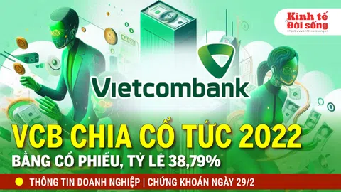 Bản tin Doanh nghiệp ngày 29/2: Vietcombank chia cổ tức bằng cổ phiếu tương đương 2,17 tỷ CP mới.